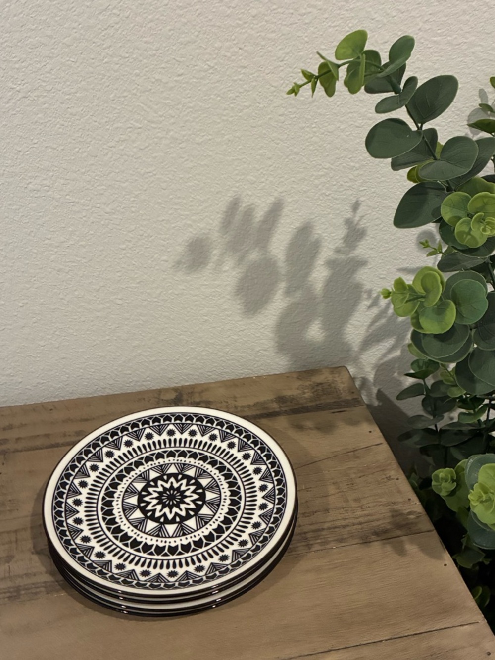 Set of 4 Black and White Salad Plates.